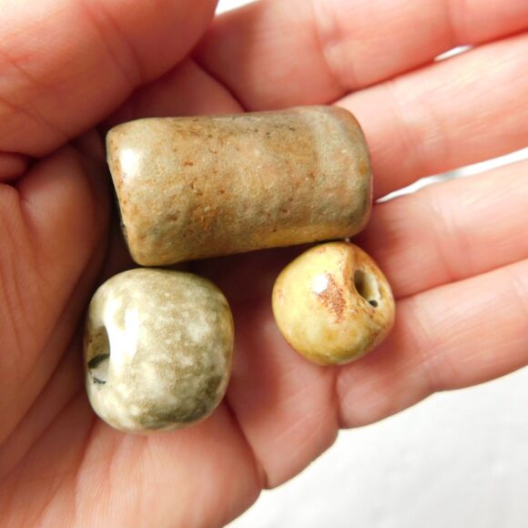 Vintage Macrame Beads Ceramic Handmade Lot fo 12 Rustic, Large Hole Glazed Clay - Picture 8 of 14